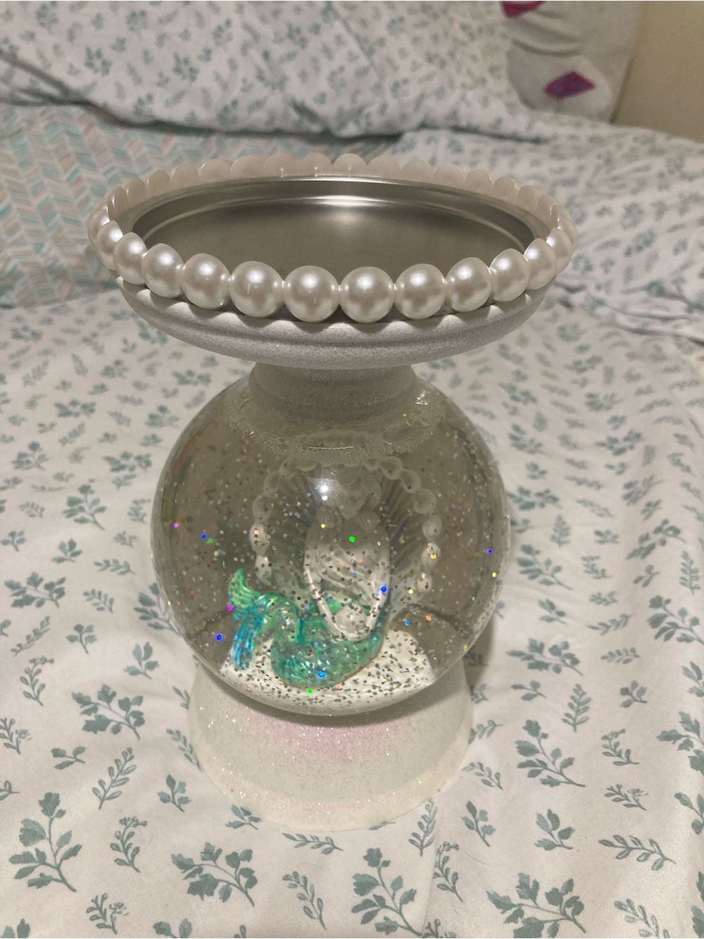 Pearl-Trim White Mermaid Glass Snow Globe Pedestal - Home Accents